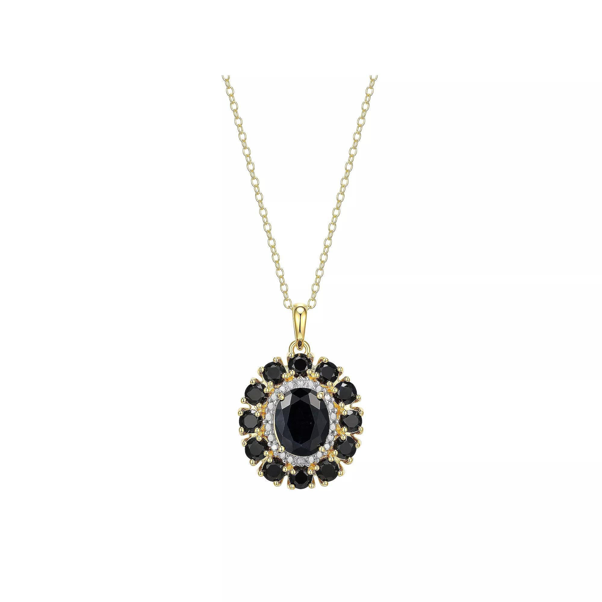 18K Gold Over Silver Genuine Black Sapphire and Diamond Accent Pendant, Women's, Size: 18", Gold Tone Product Image