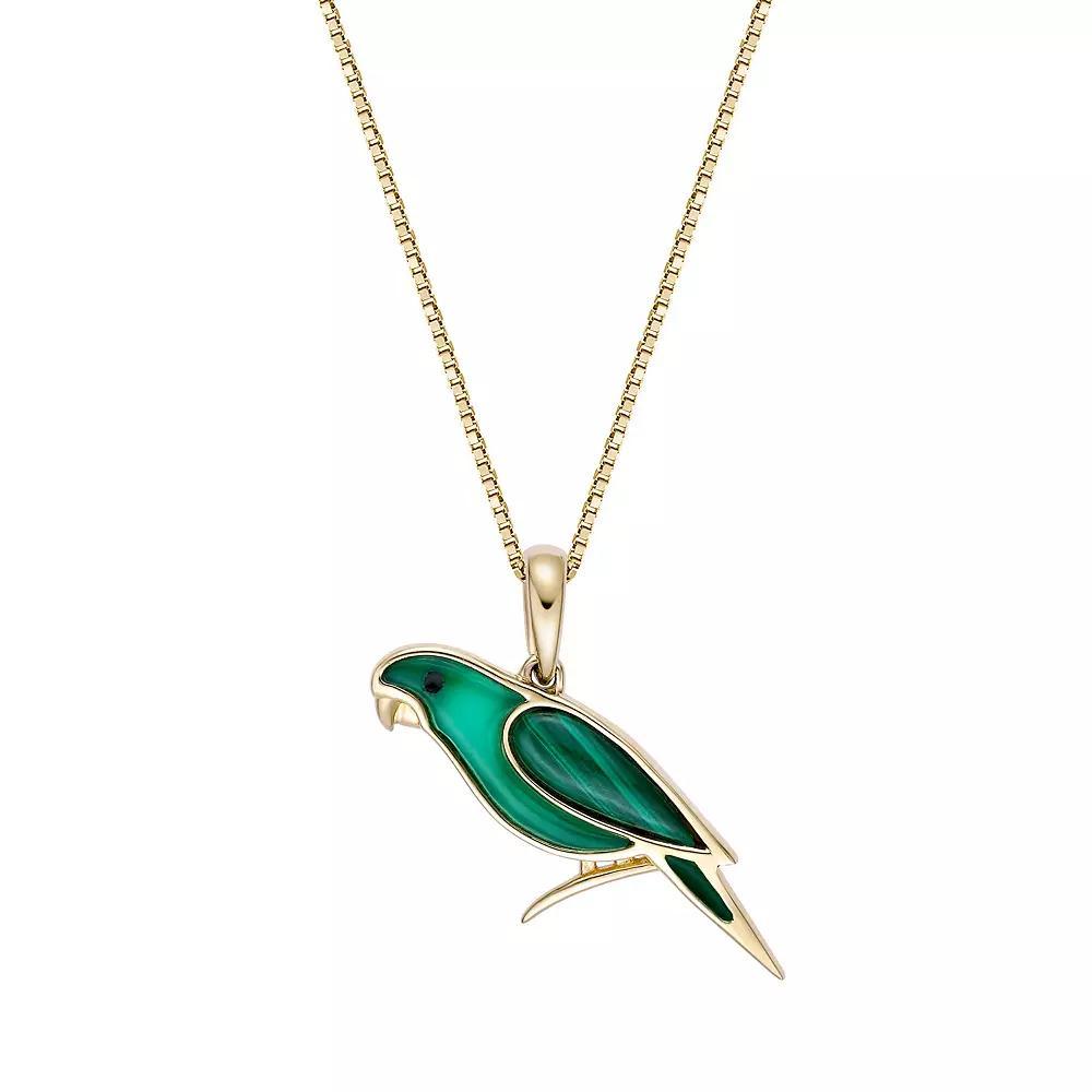 Gemminded 18k Gold over Sterling Silver Green Onyx & Malachite Bird Pendant Necklace, Women's, Size: 18", Gold Tone Product Image