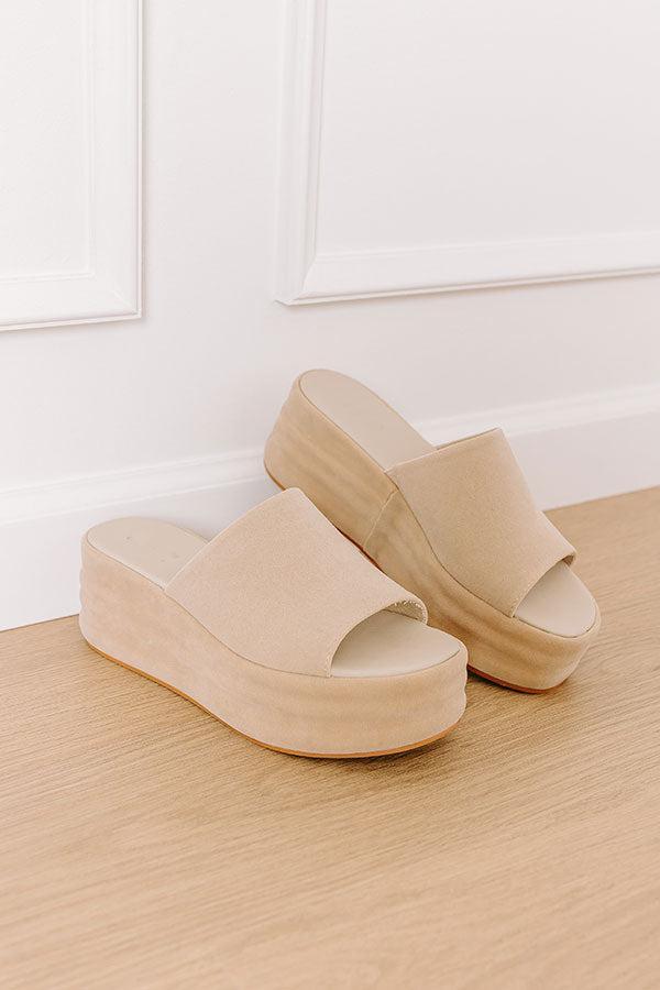 The Josephine Faux Suede Platform Sandal in Beige Product Image