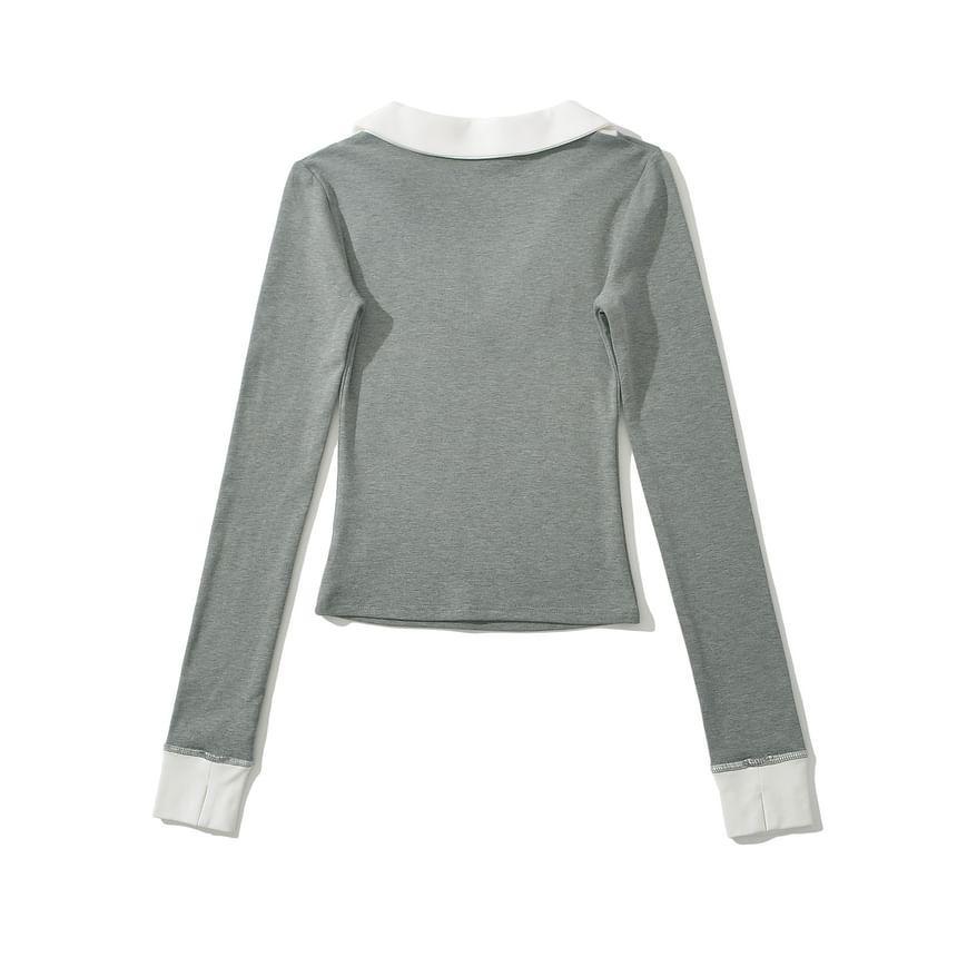 Mock Two-Piece Long-Sleeve Two Tone Collared Top Product Image