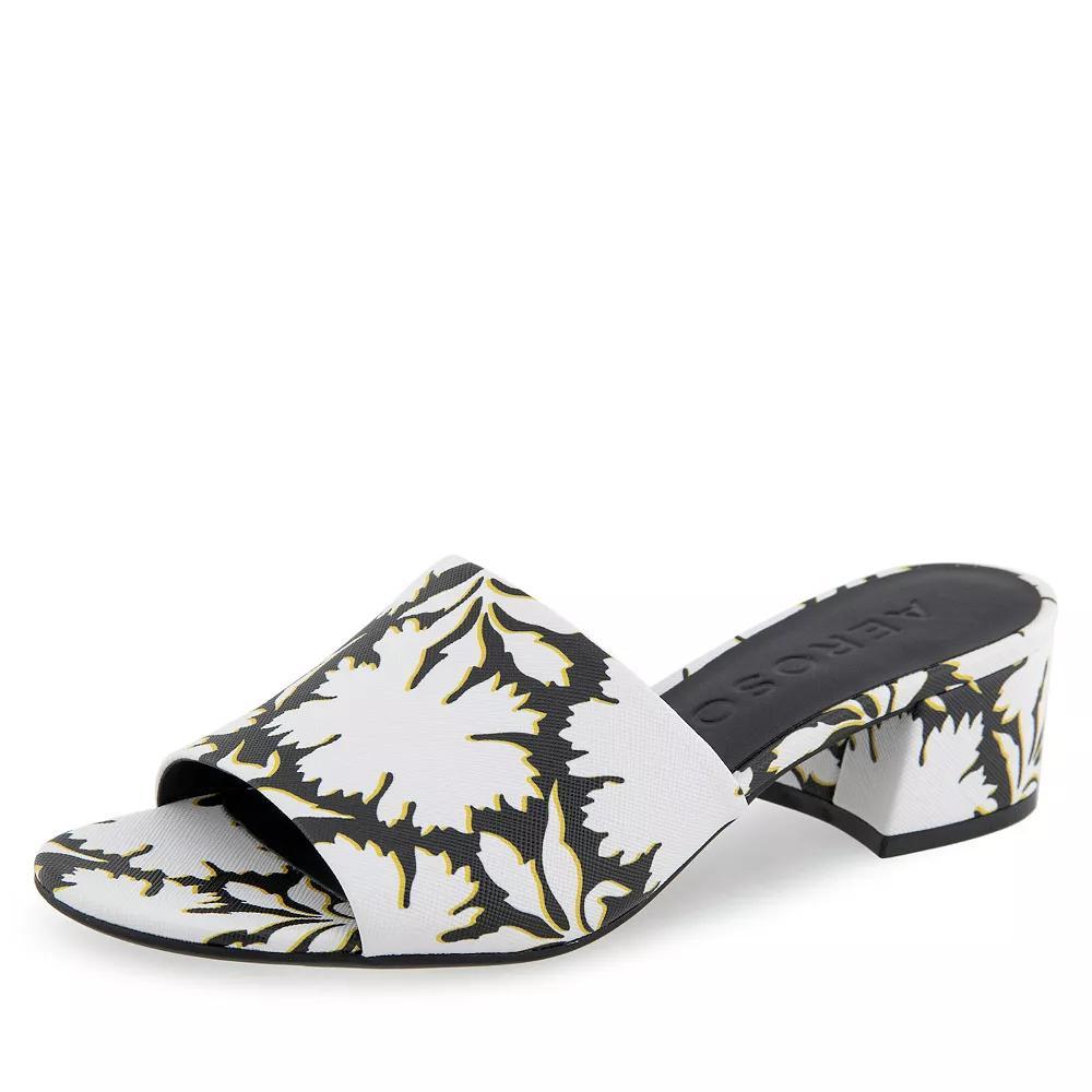 Aerosoles COMO Women's Block Heel Slide Sandals, Size: 9, White Black Floral Product Image