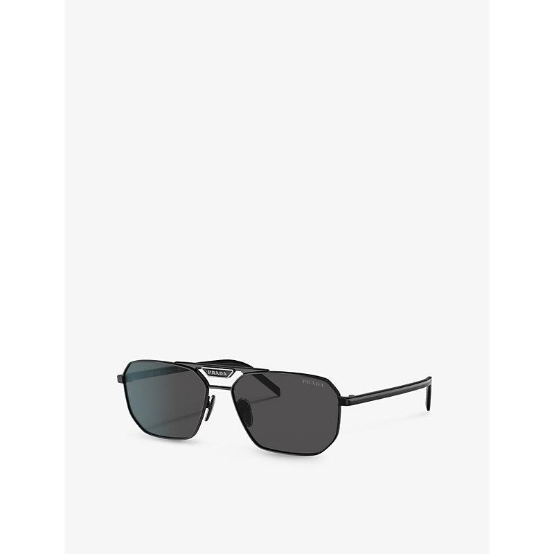 PRADA Womens  Pr 14ys Rectangle-frame Metal Sunglasses In Black Product Image