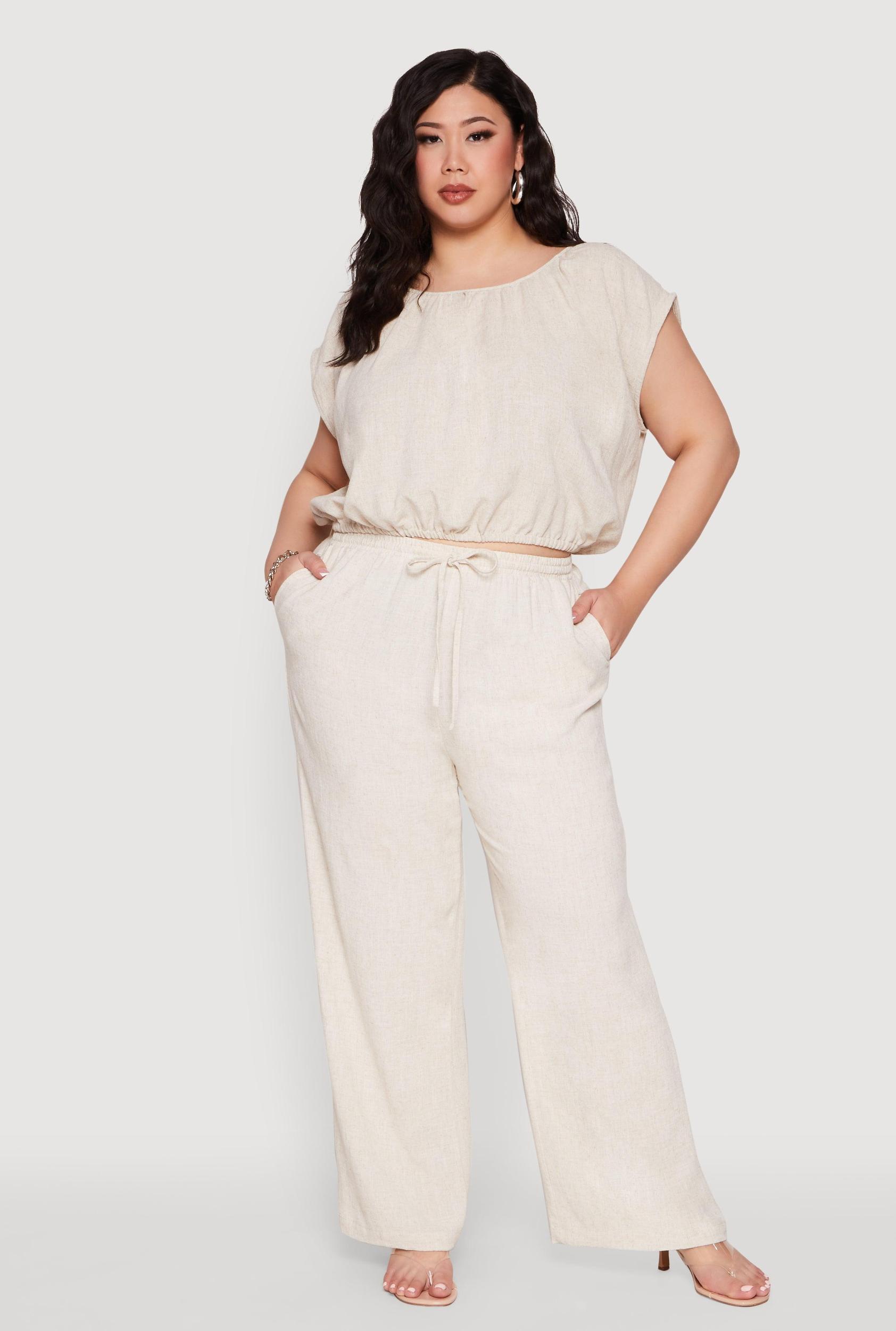 Womens Plus Size Linen High Waisted Pants Product Image