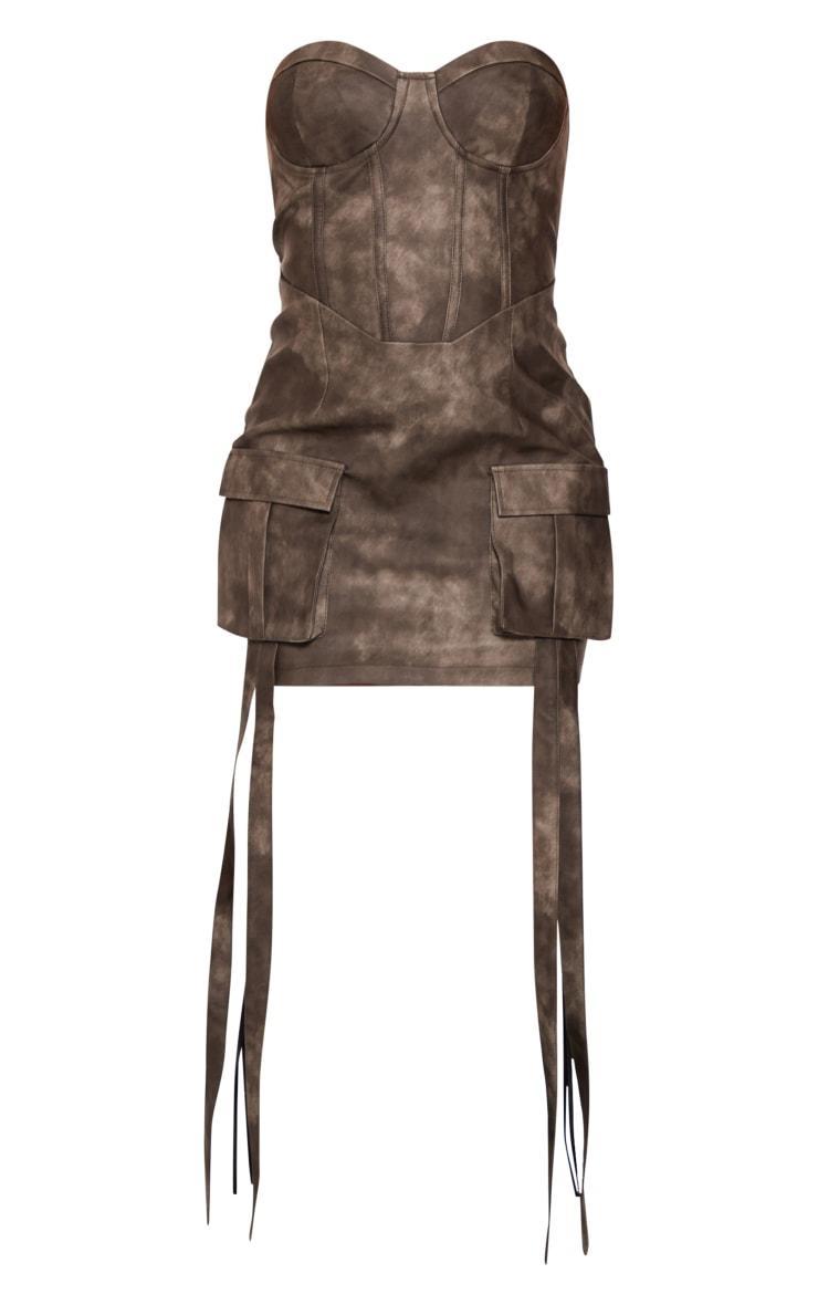 Charcoal Acid Wash PU Pocket Detail Underwired Bodycon Dress Product Image