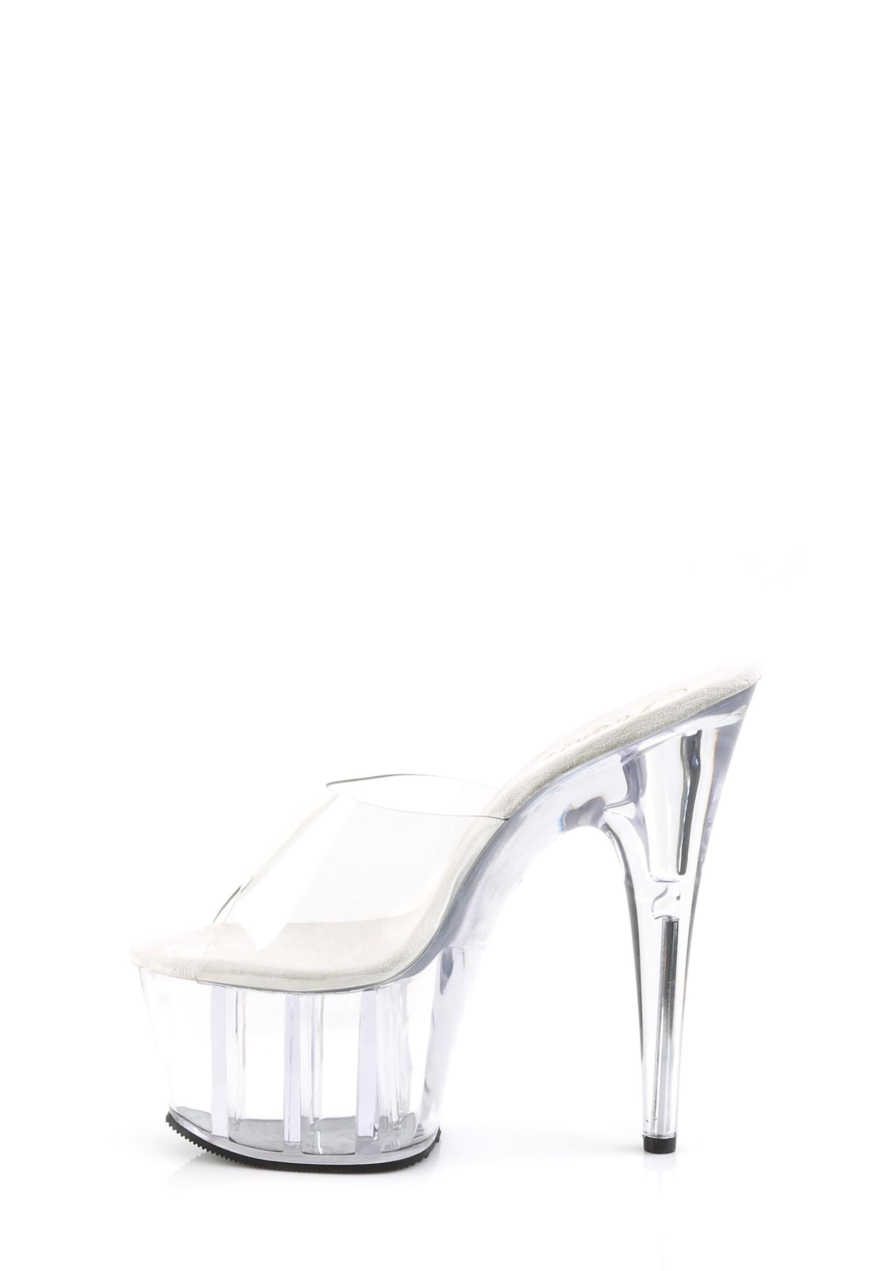 Pleaser Adore-701 Peep Toe Vinyl Clear Slides - Silver Product Image