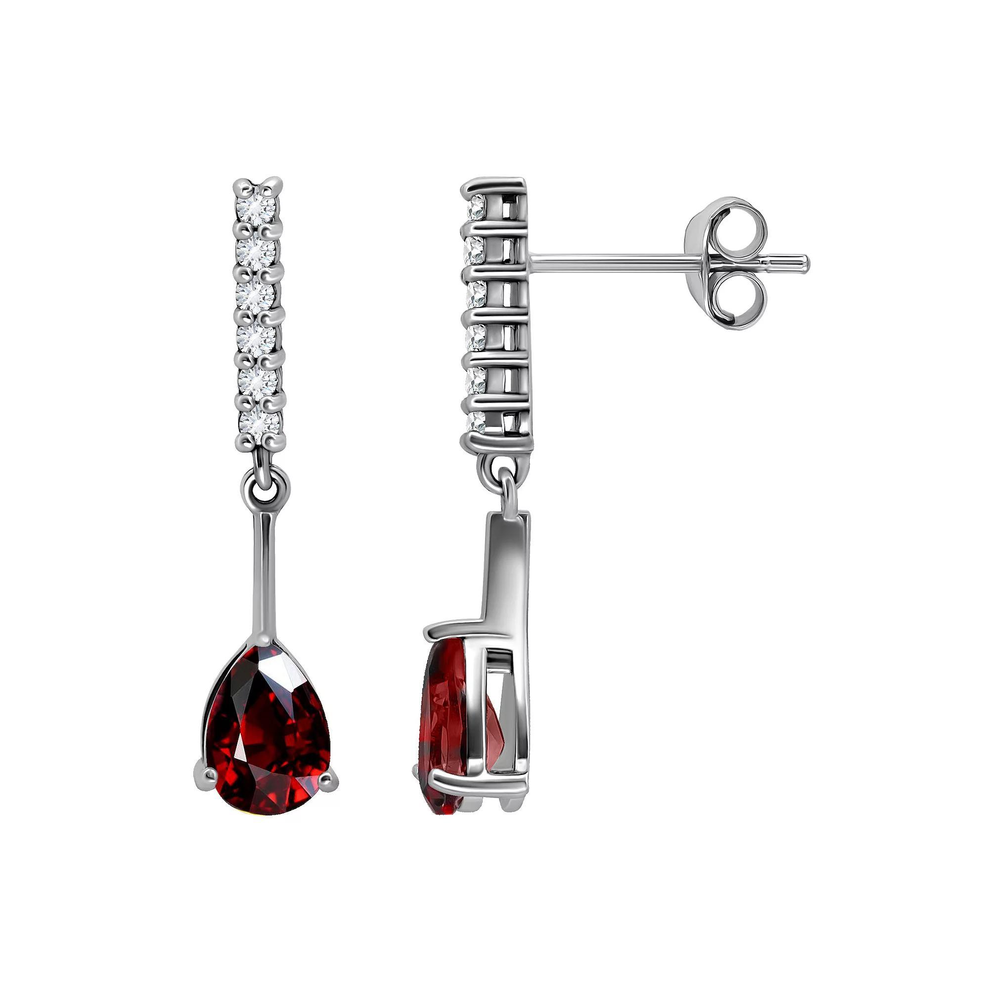 Aleure Precioso Sterling Silver Gemstone & White Topaz Drop Earrings, Women's, Silver Tone Red Product Image