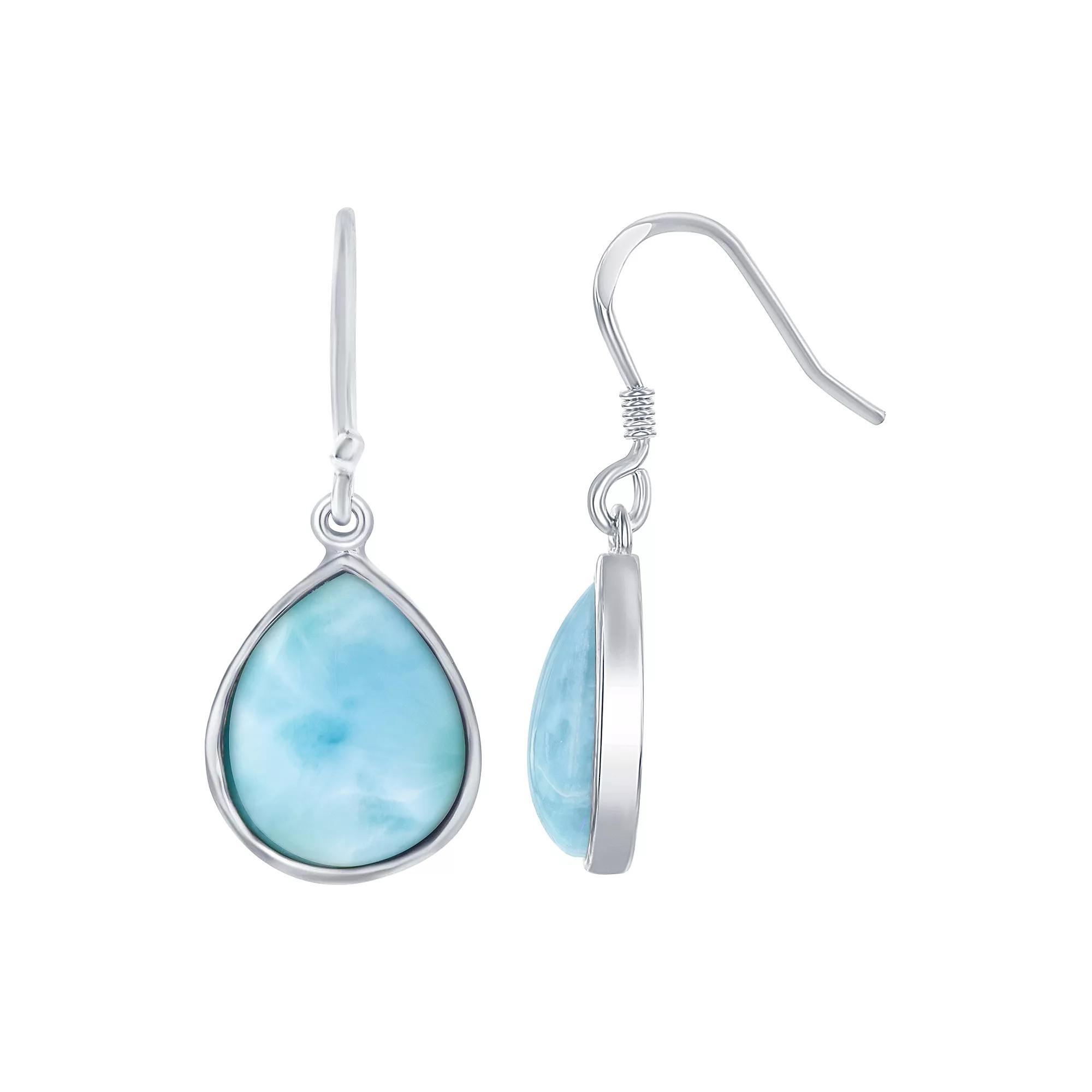 Sterling Silver Teardrop Larimar Earrings, Women's Product Image
