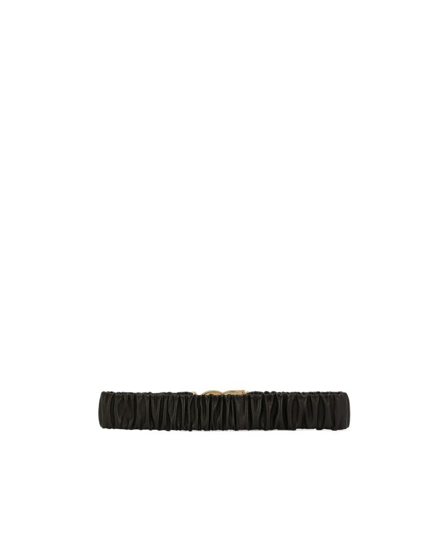 DOLCE & GABBANA Logo-buckle Gathered Leather Belt In Black Product Image