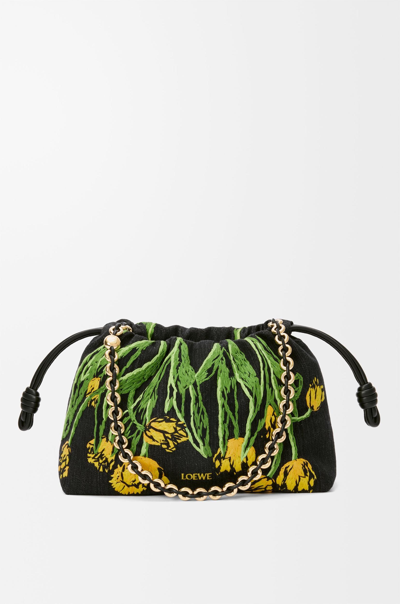 Medium Flamenco purse in embroidered denim Product Image