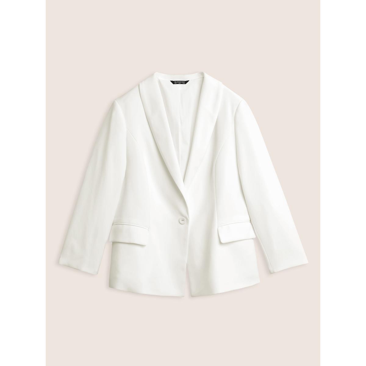 Plus Size Plain Suit Collar Pocket Blazer White Women Work Plain Non Sleeve Long Sleeve Suit Collar 14-16/1X Open pocket with flap Workwear Essentials Blazers BloomChic Product Image