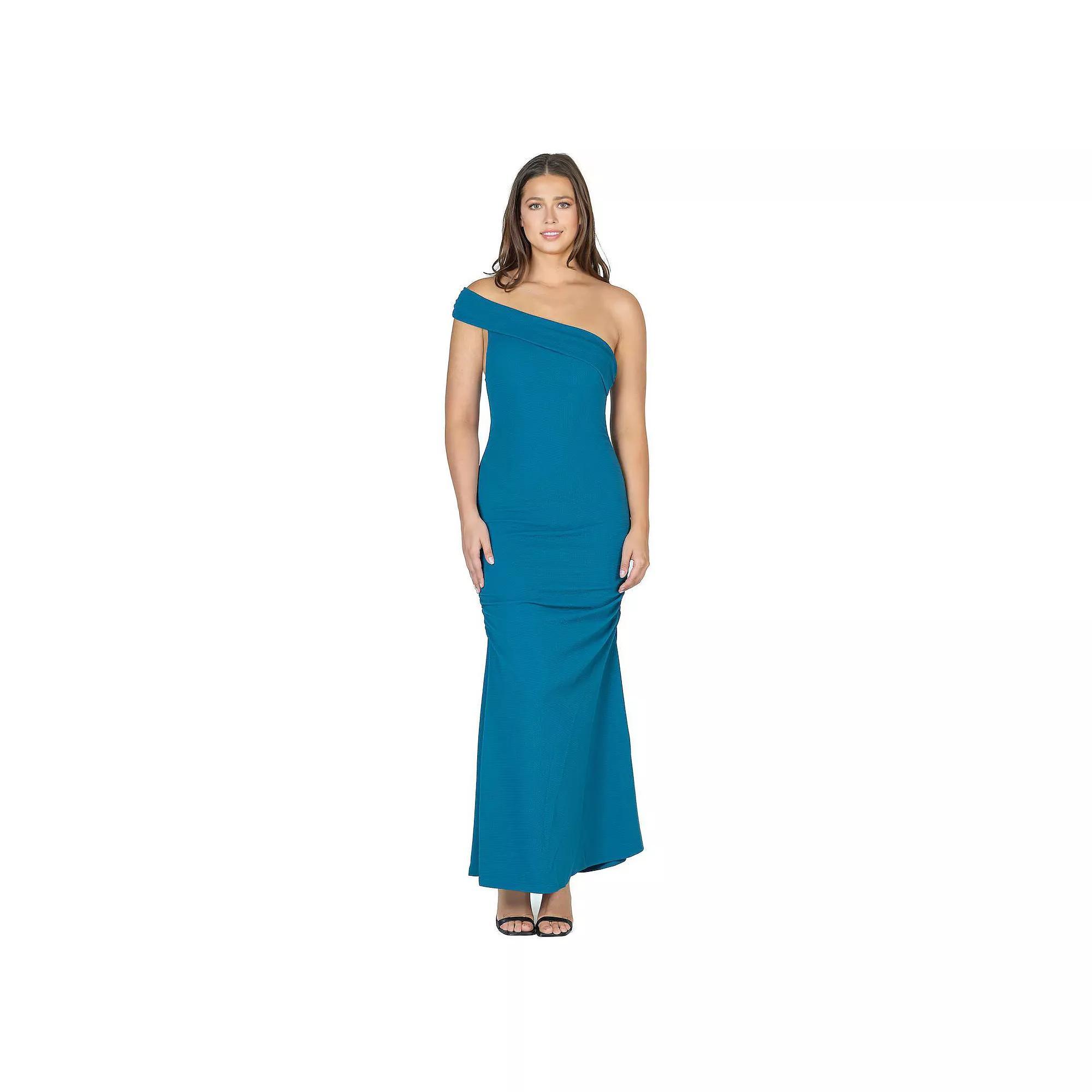 Women's 24Seven Comfort Apparel One-Shoulder Ruched Mermaid Maxi Dress, Size: XL, Brick Product Image