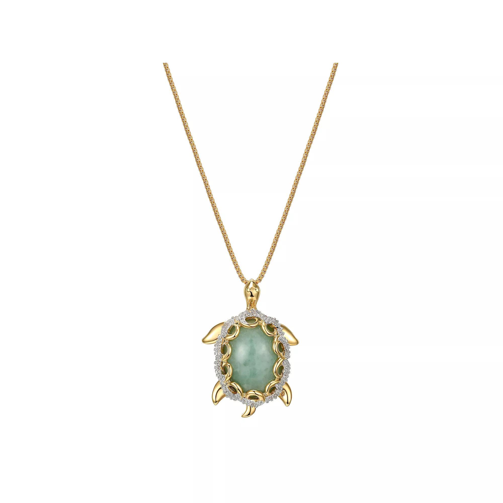 Dynasty Jade 18k Gold Over Sterling Silver Diamond Accent & Jade Turtle Pendant Necklace, Women's, Size: 18", Gold Tone Product Image