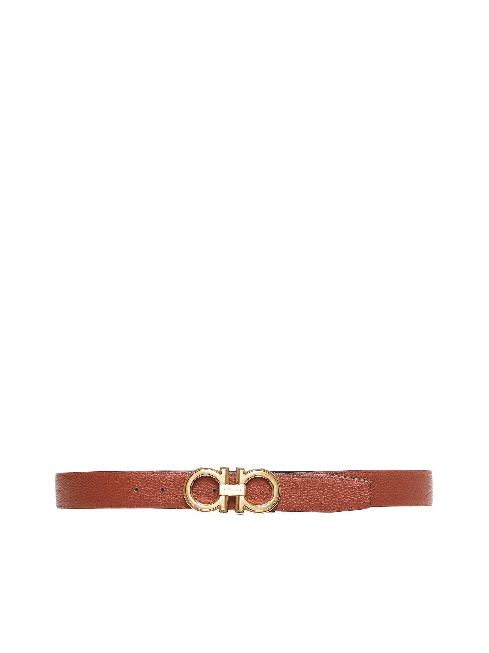 FERRAGAMO Double Adjustable 35mm In Black,new Cognac Product Image