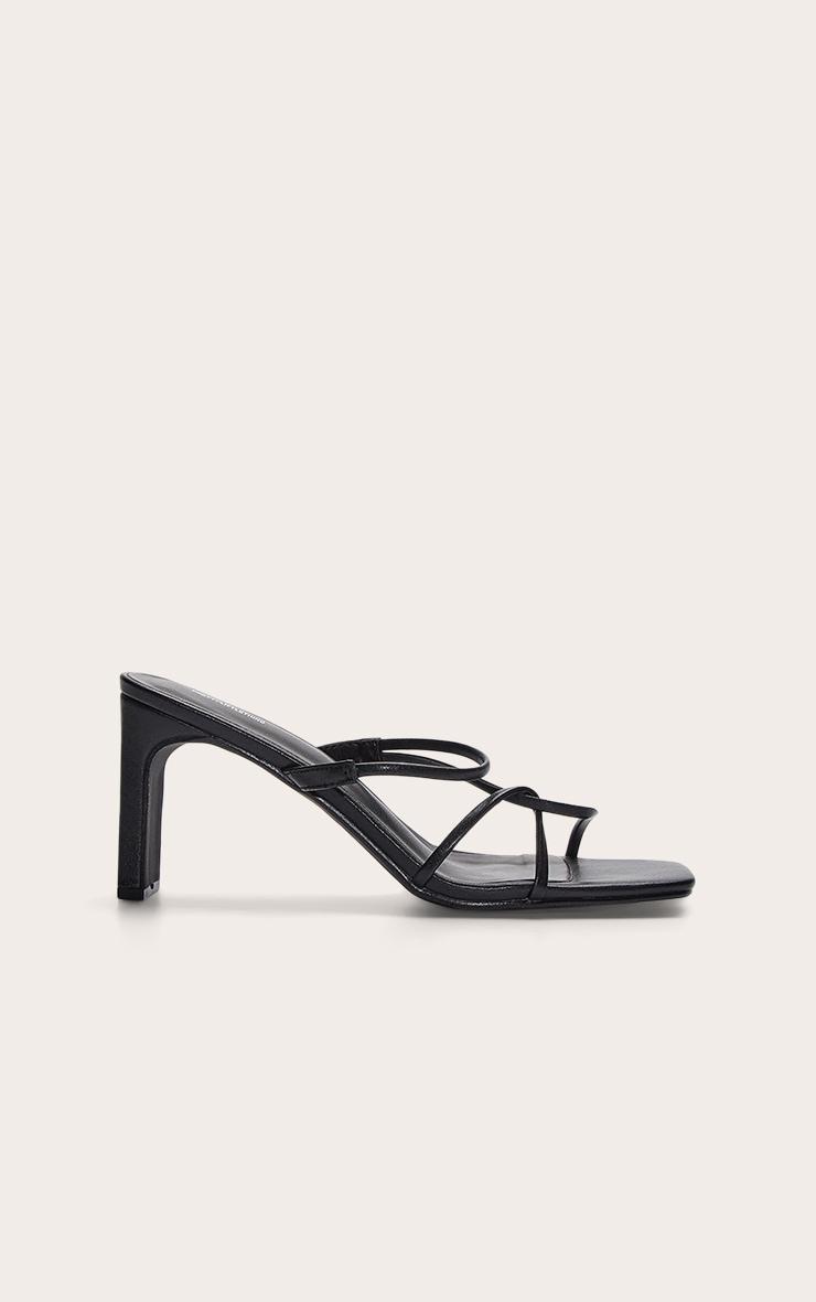 Black Pu Square Toe Thin Block High Heeled Mules Product Image