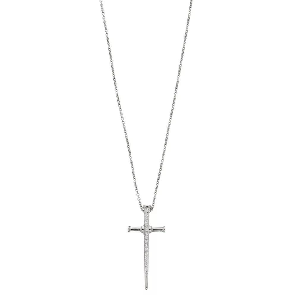 Men's Sterling Silver 1/10 Carat T.W. Diamond Cross Pendant Necklace, Size: 18" Product Image