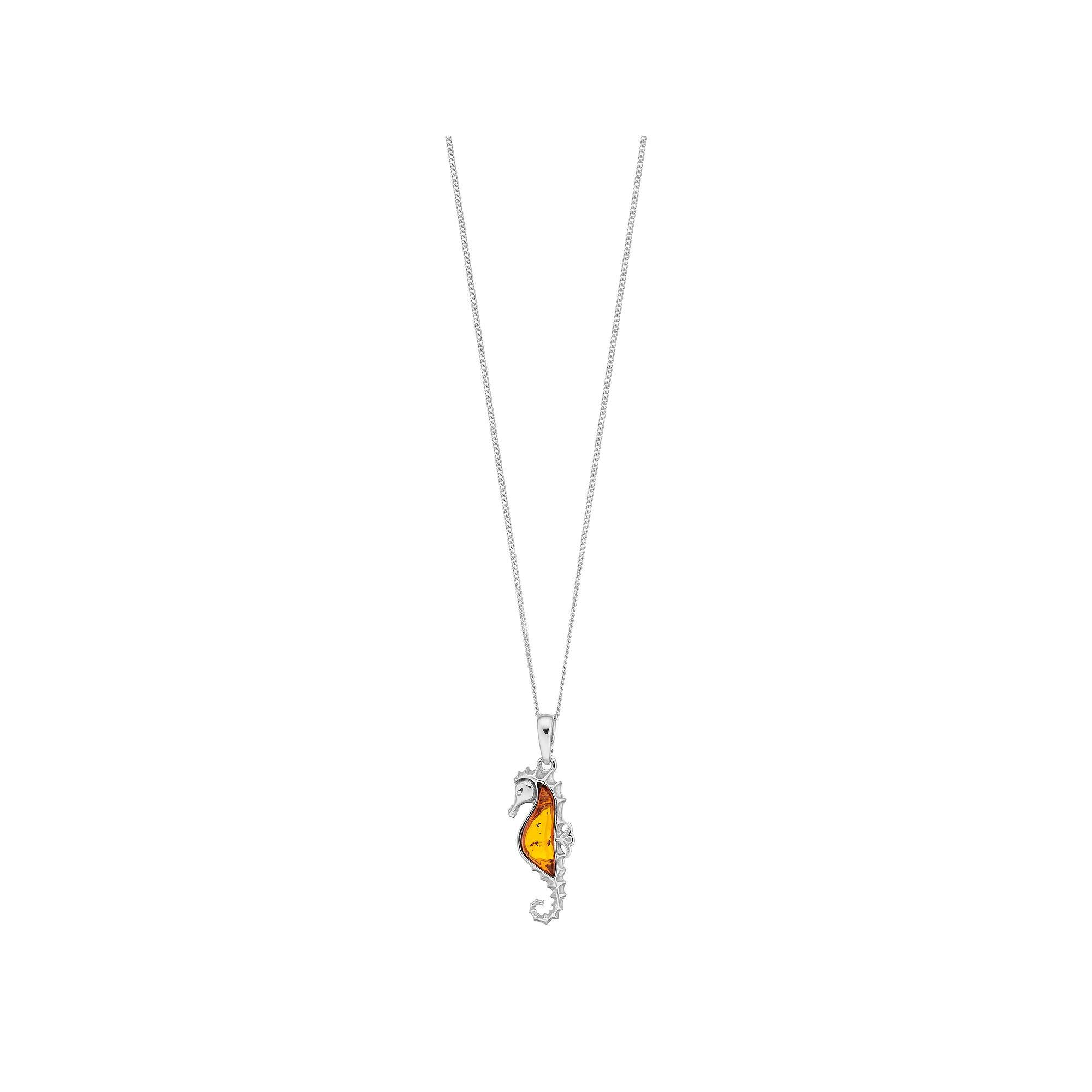 Sterling Silver Amber Seahorse Pendant, Women's, Size: 18" Product Image