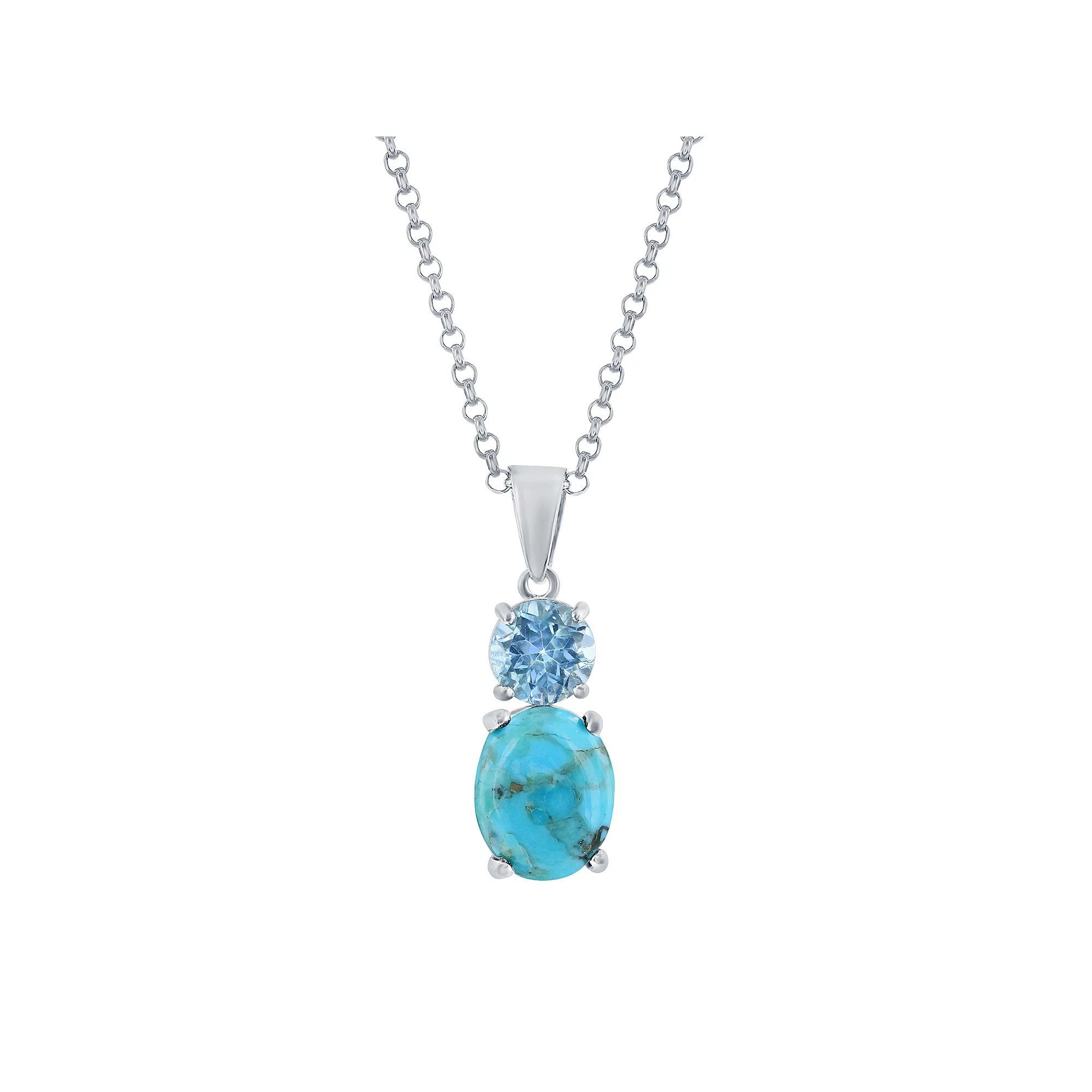 Sterling Silver Simulated Turquoise & Blue Topaz Necklace, Women's, Size: 18" Product Image
