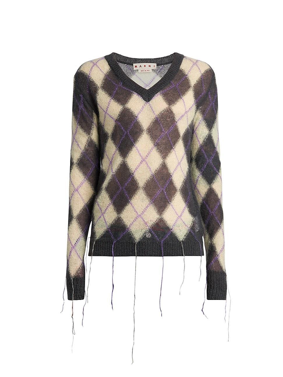 Mens Argyle Mohair V-Neck Sweater Product Image