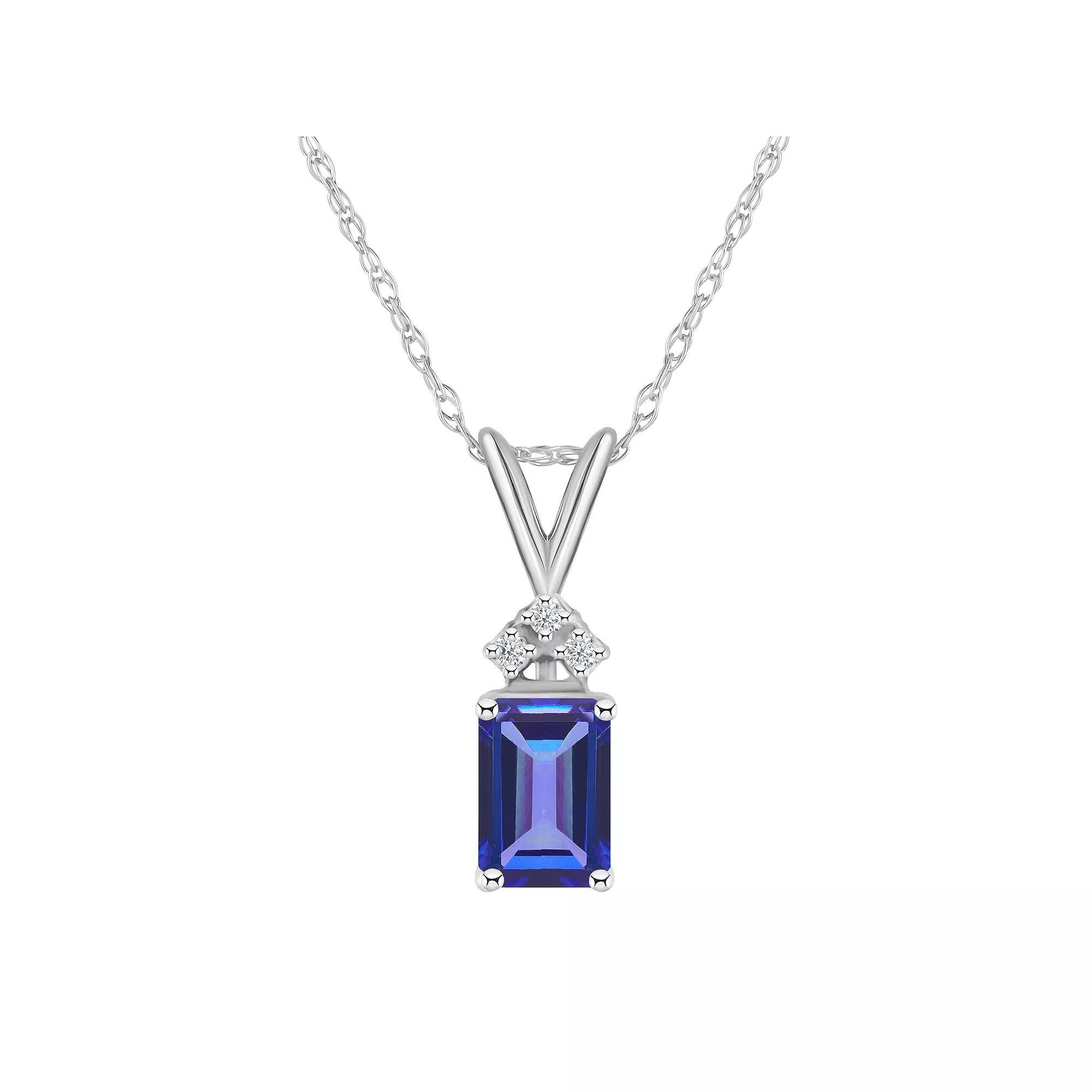 Celebration Gems 14k Gold Emerald Cut Tanzanite & Diamond Accent Pendant Necklace, Women's, Size: 18", 14k Whgold Product Image