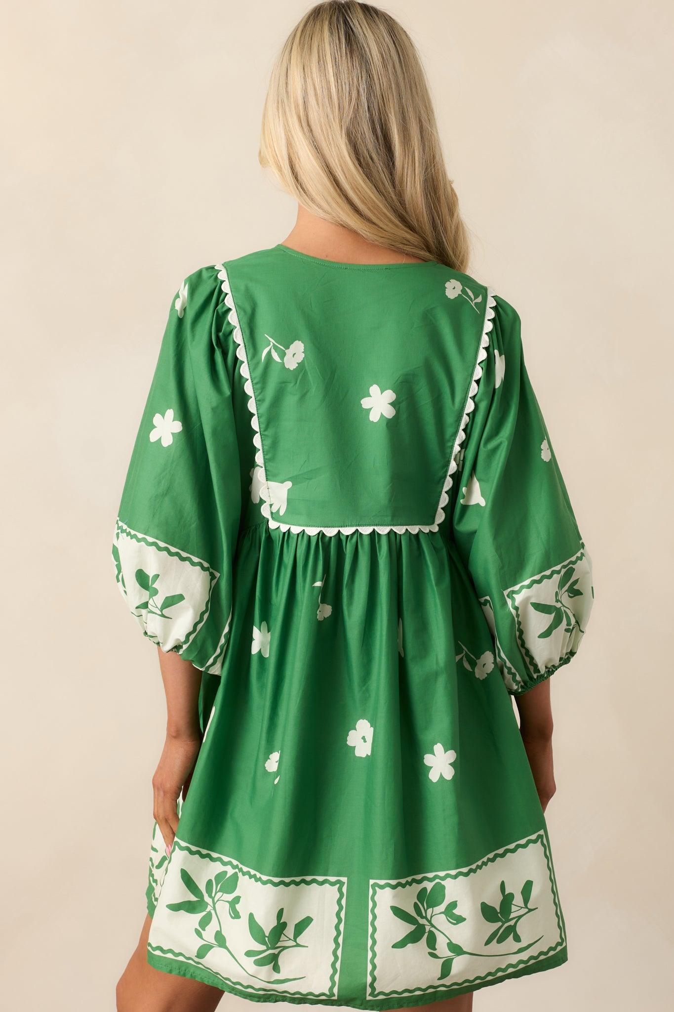 Gentle Breeze Green Cotton Floral Mini Dress Product Image