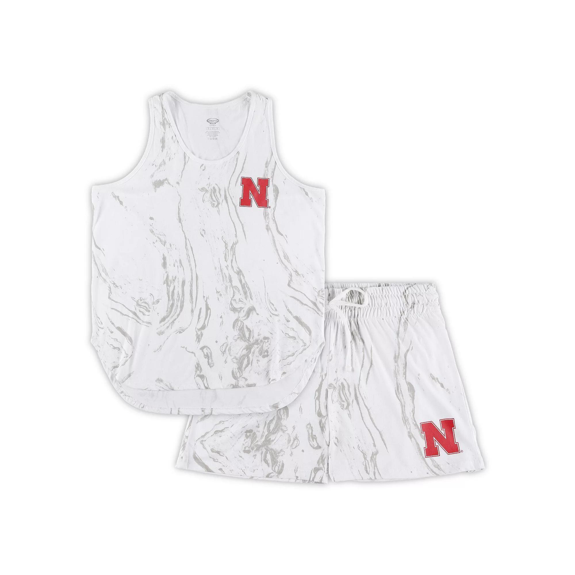 Women's Profile White Nebraska Huskers Plus Size Marble Tank and Shorts Set, Size: 1XL Product Image