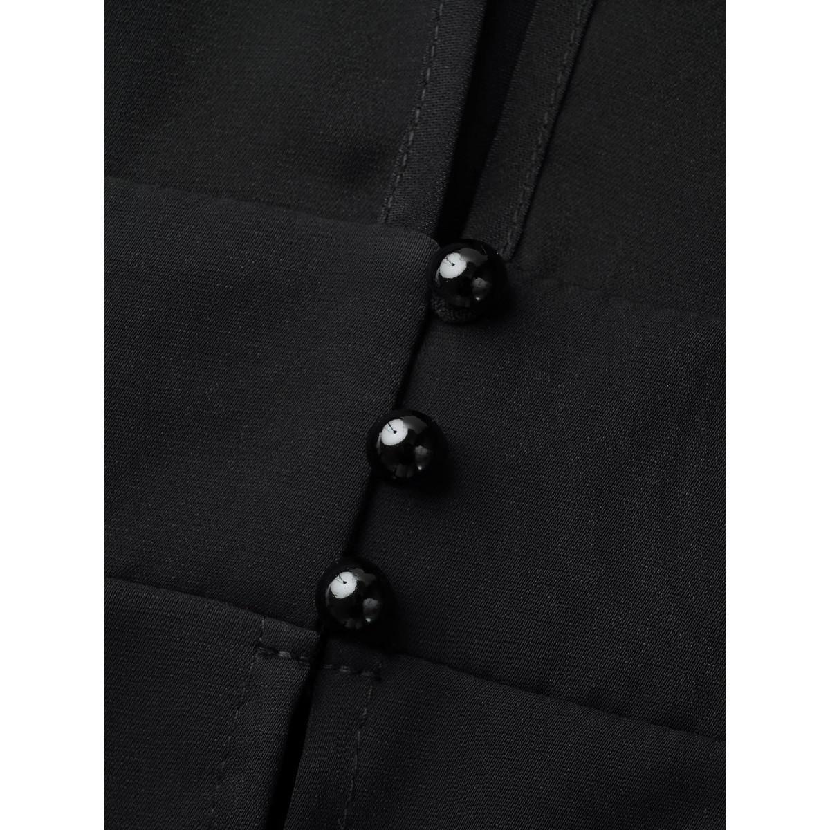 Plus Size Black V-Neck Stretchy-Waist Button Flared Blouse Women Elegant Short sleeve Deep V-neck Everyday Blouses BloomChic 10/M Product Image