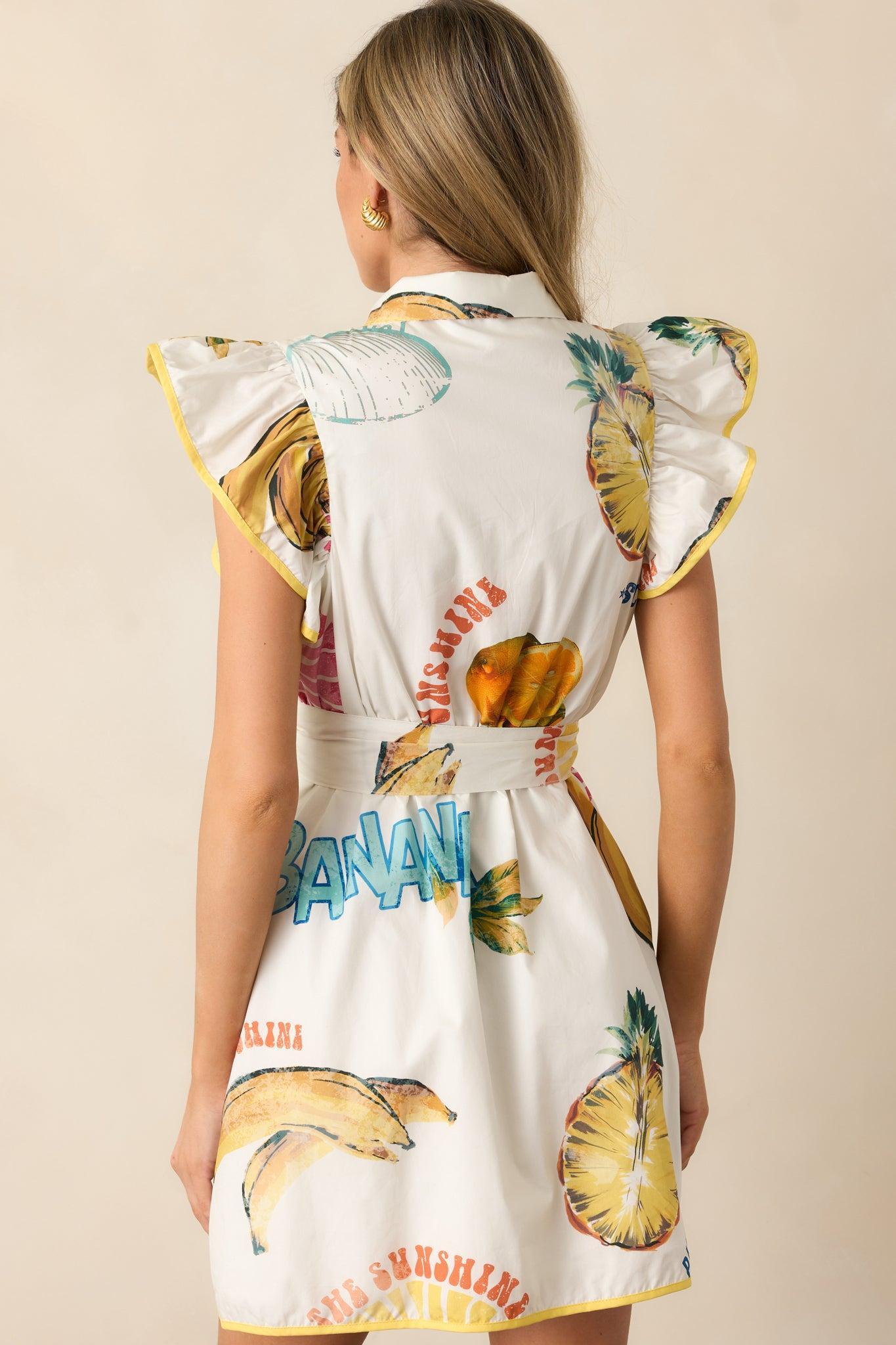 A Head Start Cotton Ivory Tropical Fruit Print Mini Dress Product Image