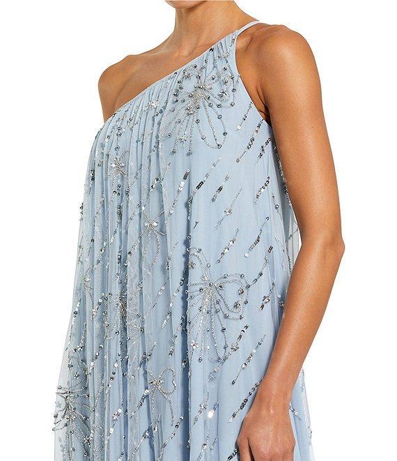 Mac Duggal Embellished Mesh One Shoulder Beaded Bow High-Low Caftan Gown Product Image