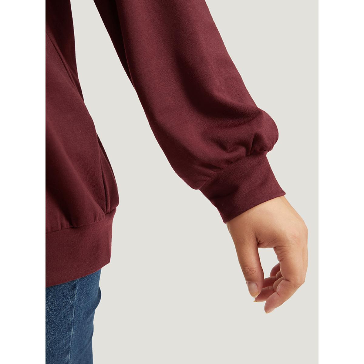 Plus Size Silhouette Floral Print Embroidered Crew Neck Sweatshirt Women Burgundy Casual Elastic cuffs Round Neck Dailywear Sweatshirts BloomChic 26/4X Product Image