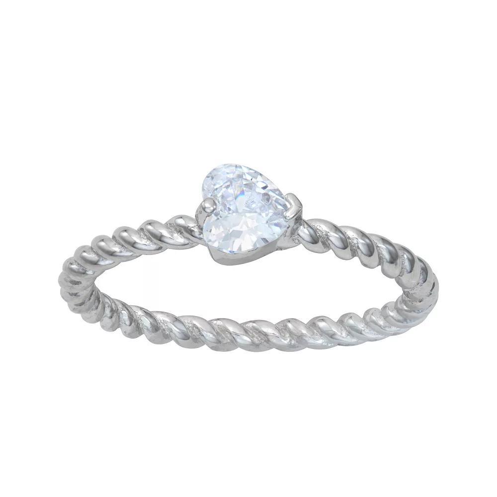 Contessa Di Capri Sterling Silver Cubic Zirconia Heart Ring, Women's, Size: 8, Sterling Silver Clear Product Image