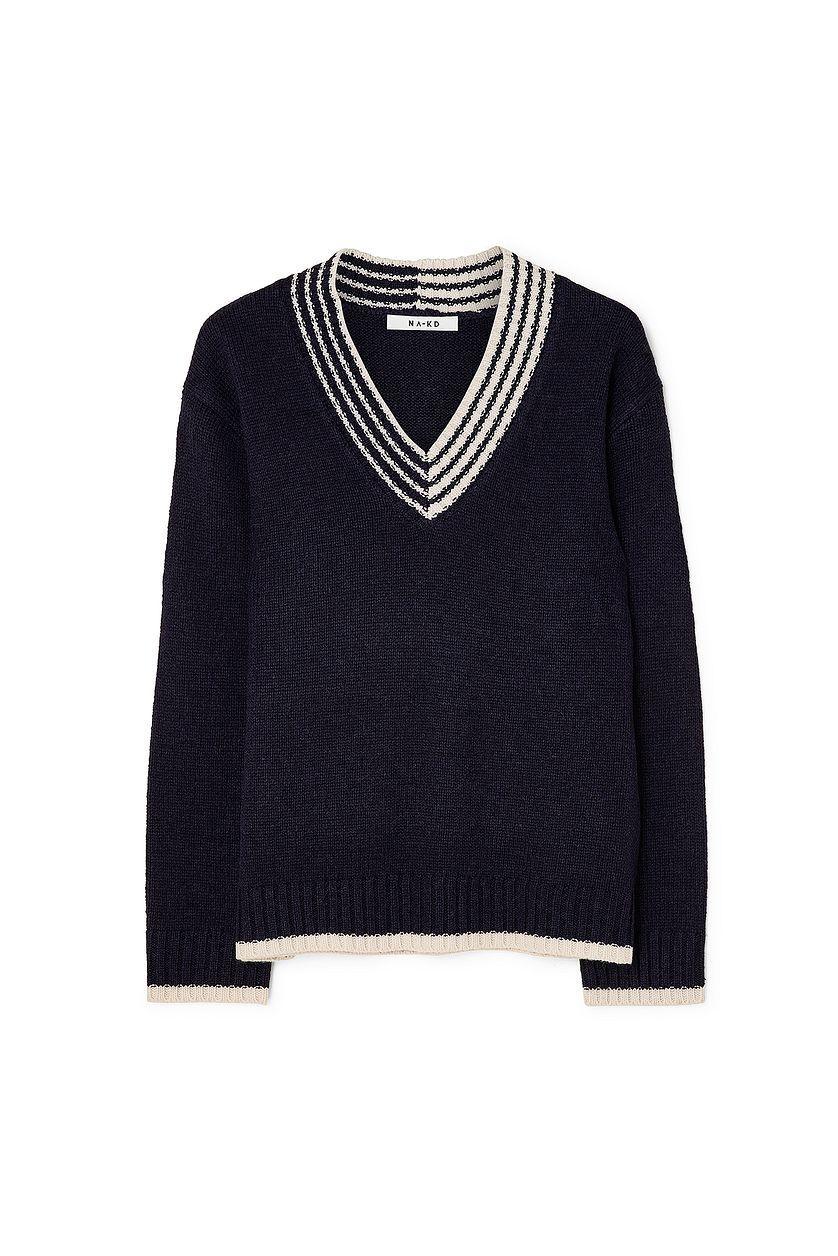 Oversized V-neck Contrast Detail Sweater Product Image