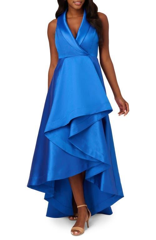 Adrianna Papell Solid Mikado Hi Low Hem Tuxedo Gown (Ultra ) Women's Dress Product Image