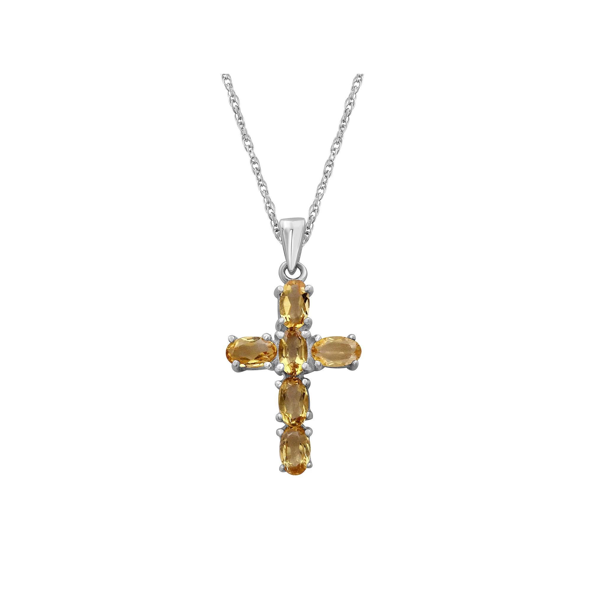 Jewelexcess Sterling Silver Citrine Cross Pendant Necklace, Womens Product Image
