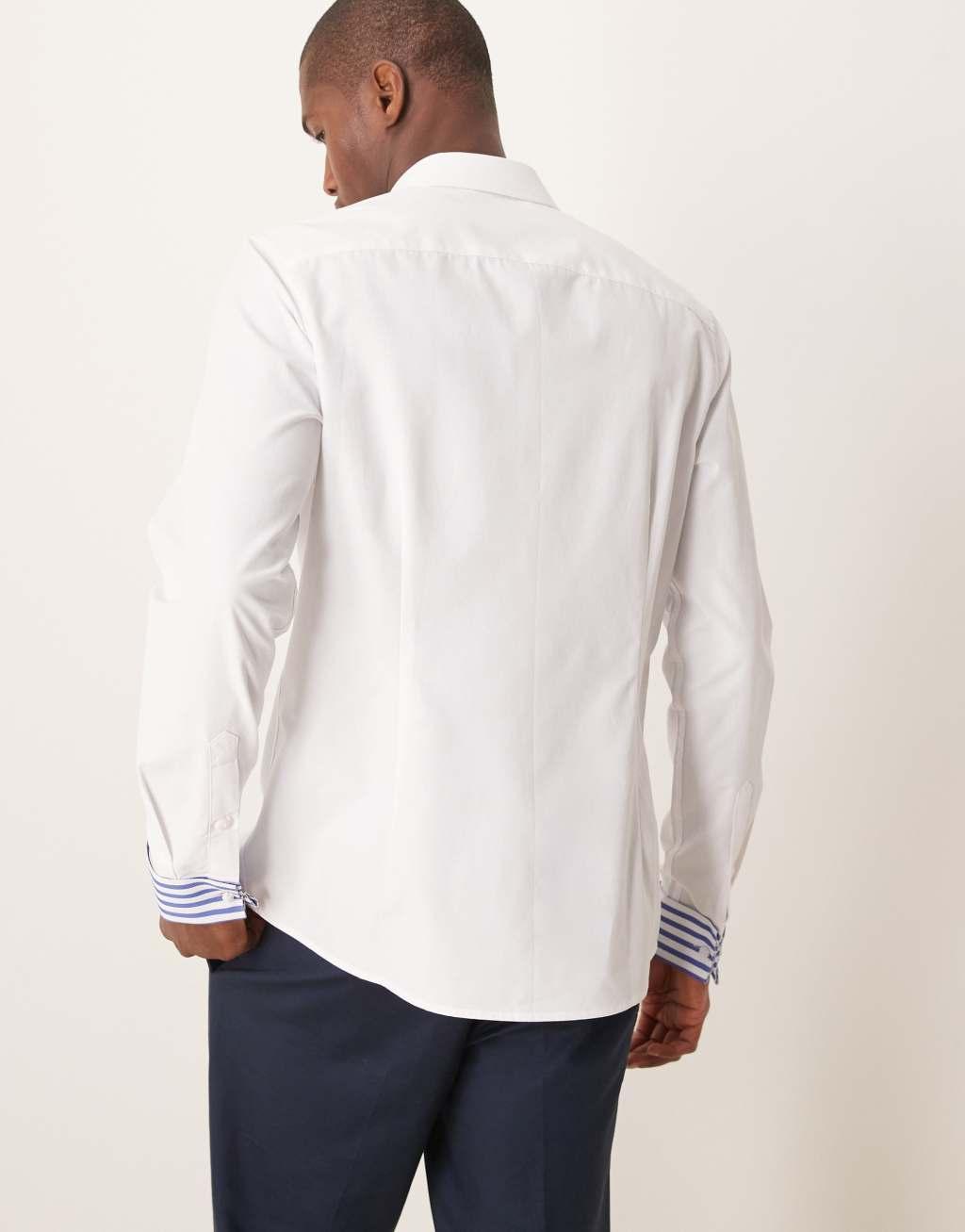 ASOS DESIGN slim fit dress shirt with contrast cuffs in white texture Product Image