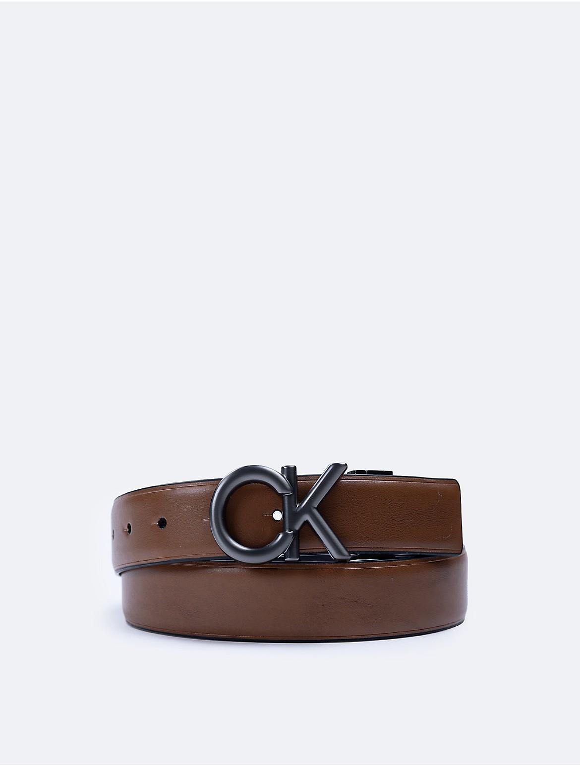 Calvin Klein Mens CK Logo Plaque Reversible Dress Belt - Multi Product Image
