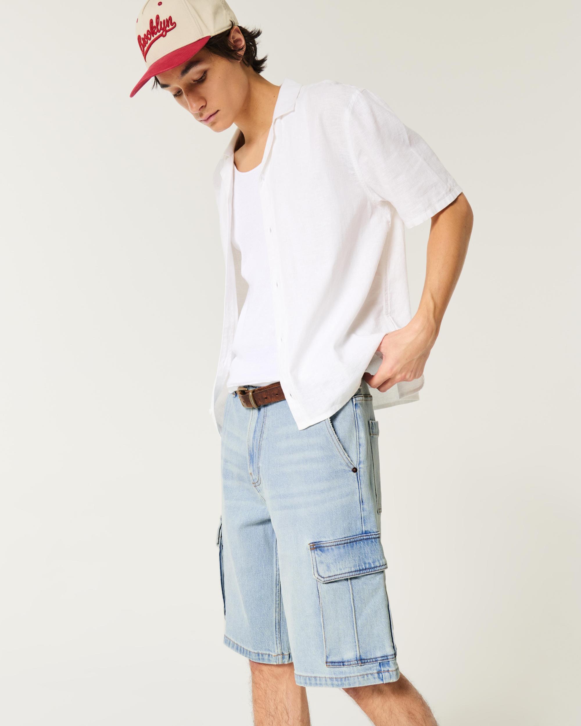 Washed Black Baggy Denim Shorts Product Image