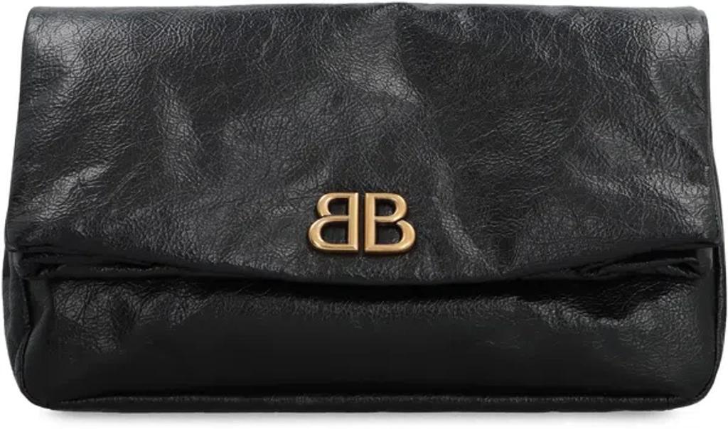 BALENCIAGA Monaco Leather Clutch In Black Product Image