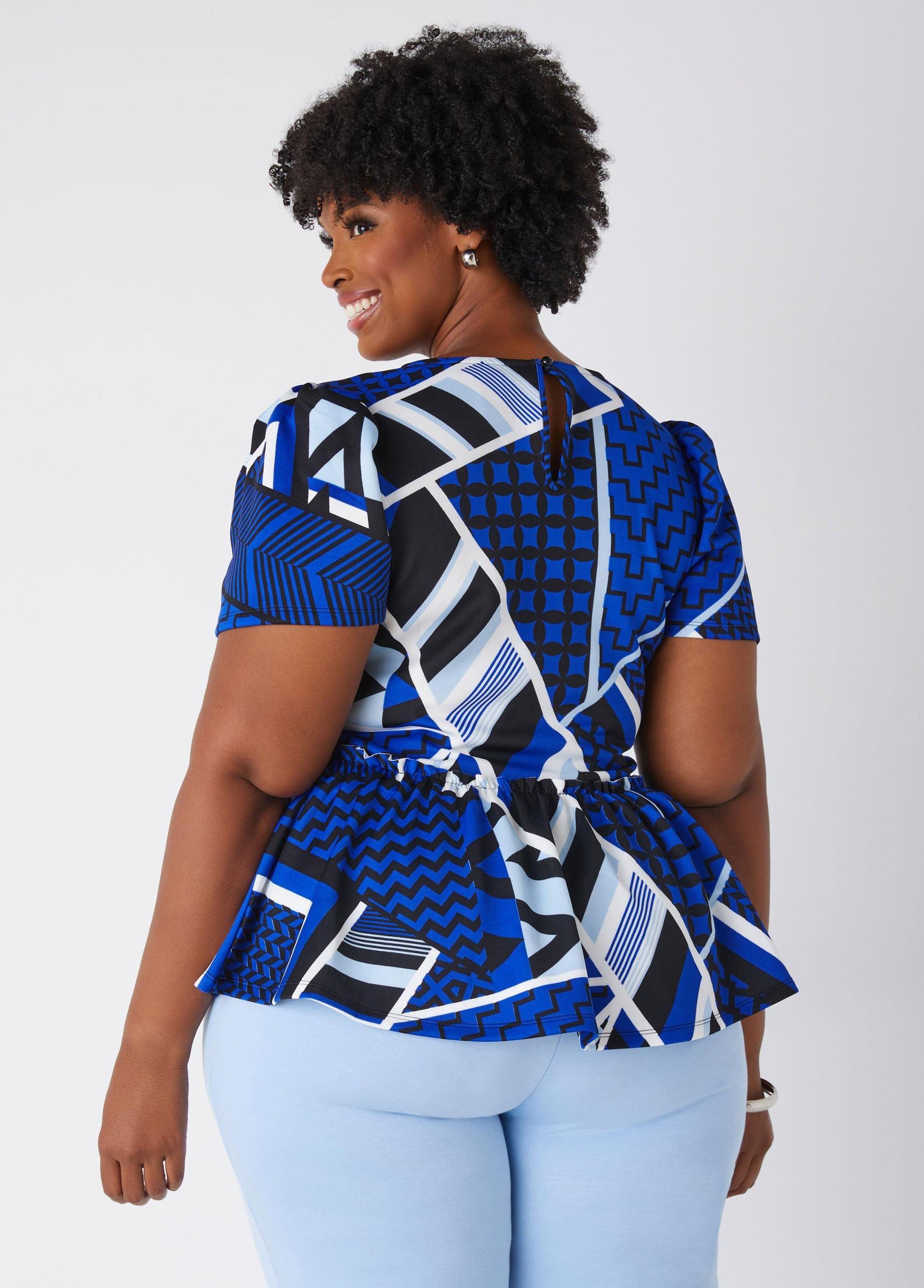 Printed Stretch Knit Peplum Top Product Image