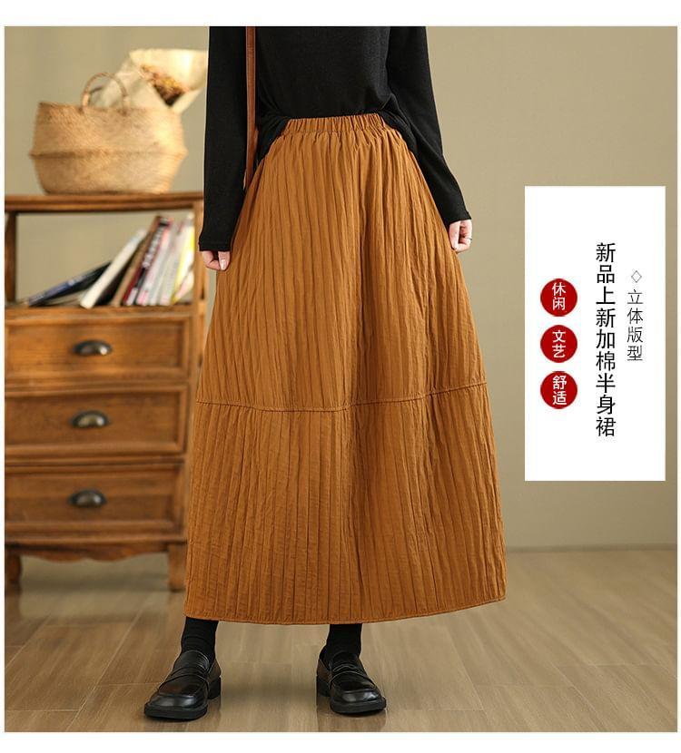 Elastic Waist Plain Padded Midi A-Line Skirt Product Image