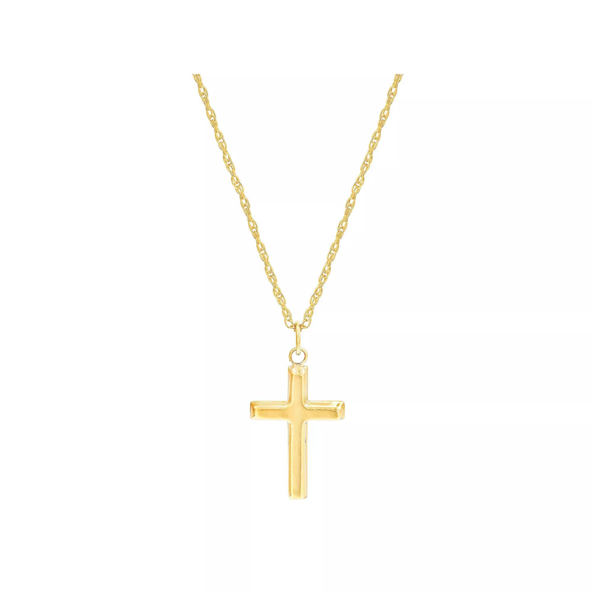 Everlasting Gold 10k Gold Flat Back Cross Pendant Necklace, Womens Product Image