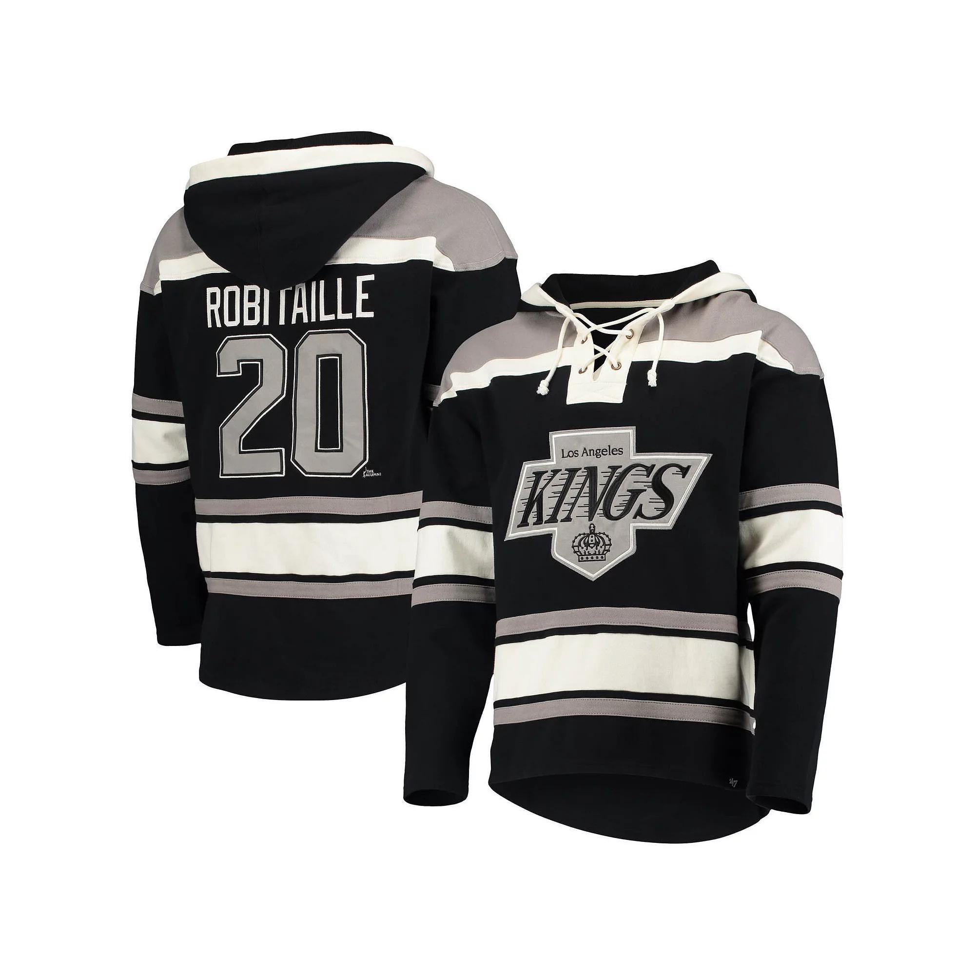 Men's '47 Luc Robitaille Black Los Angeles Kings Retired Player Name & Number Lacer Pullover Hoodie, Size: Medium, Kgs Black Product Image