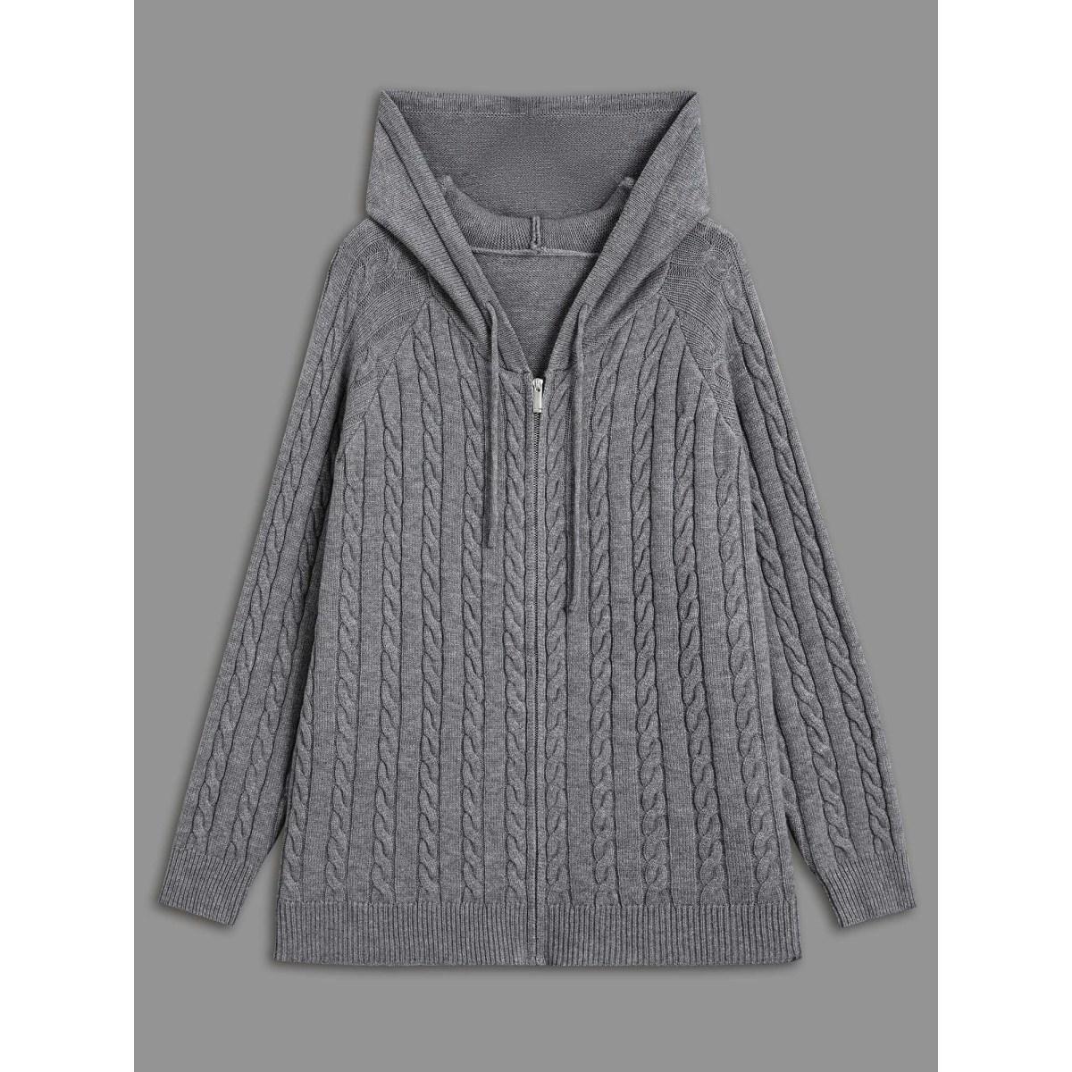 Plus Size Cable Knit Hooded Zipper Cardigan DimGray Women Casual Loose Long Sleeve Everyday Cardigans BloomChic 28/5X Product Image