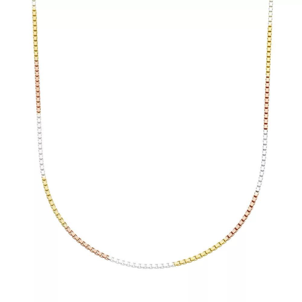 Tri-Tone Sterling Silver Box Chain Necklace, Women's, Size: 18", 18k Gold Plated Product Image