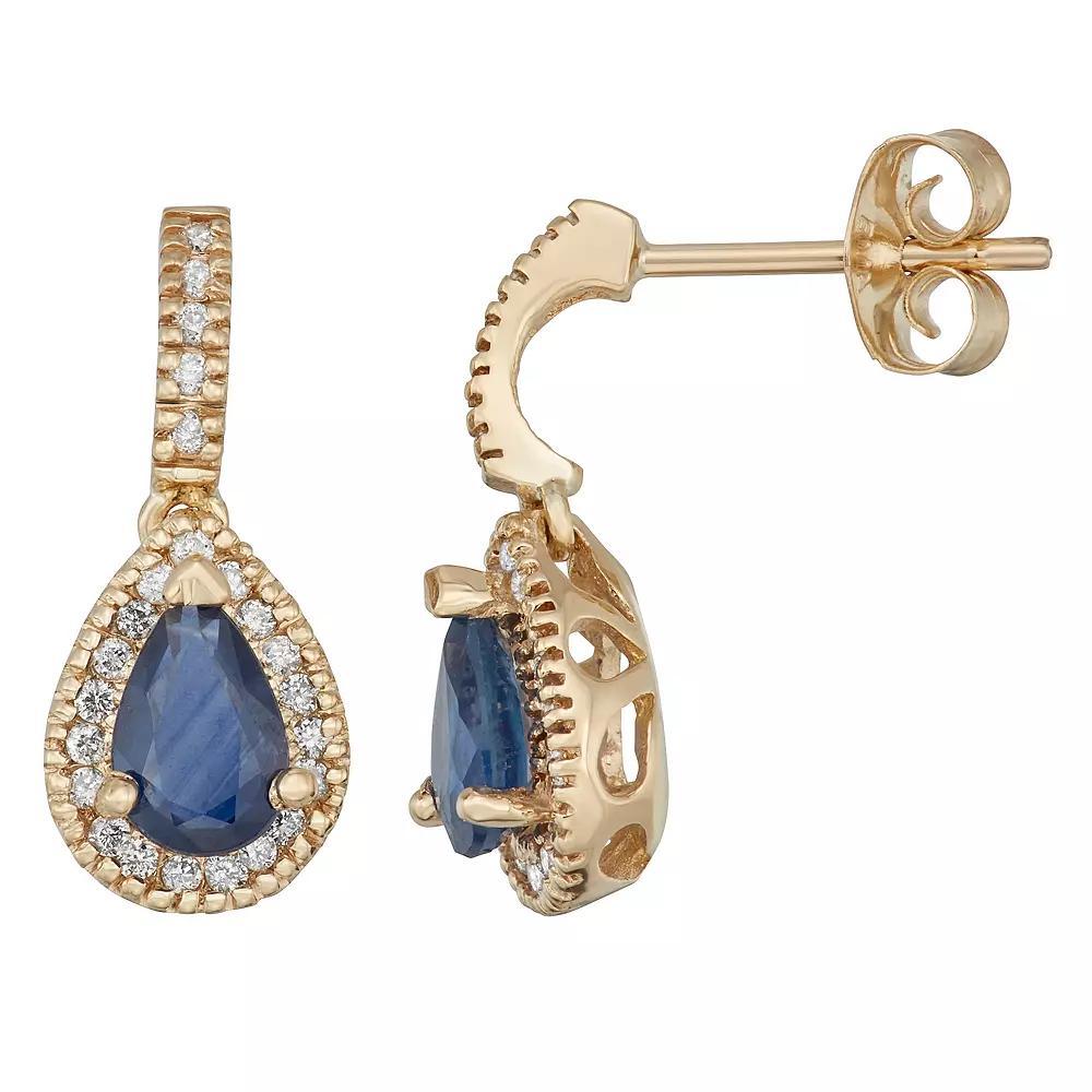 14k Gold Sapphire & 1/5 Carat T.W. IGL Certified Diamond Teardrop Earrings, Women's, Pink Product Image