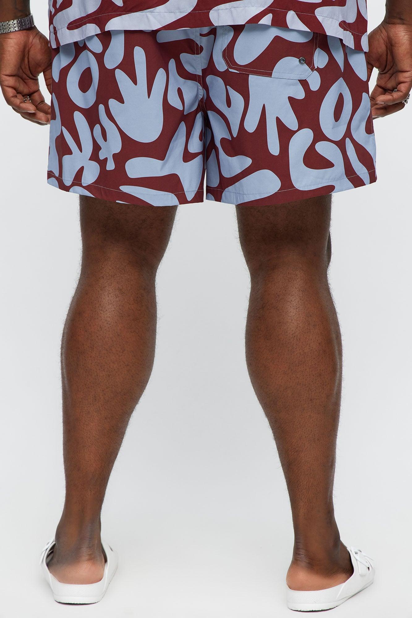 Chateau Abstract Printed Swim Mid Trunk - Burgundy/combo Product Image