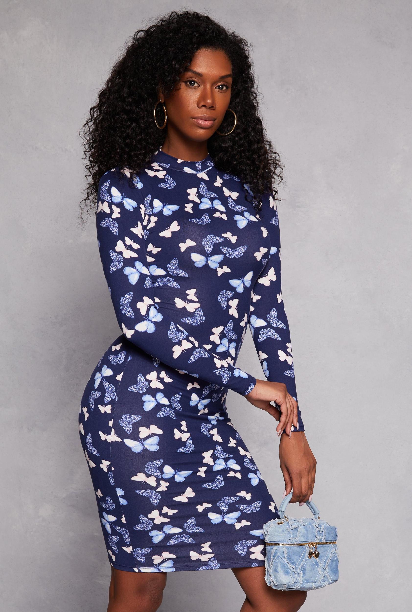 Womens Patterned Long Sleeve Midi Dress Product Image