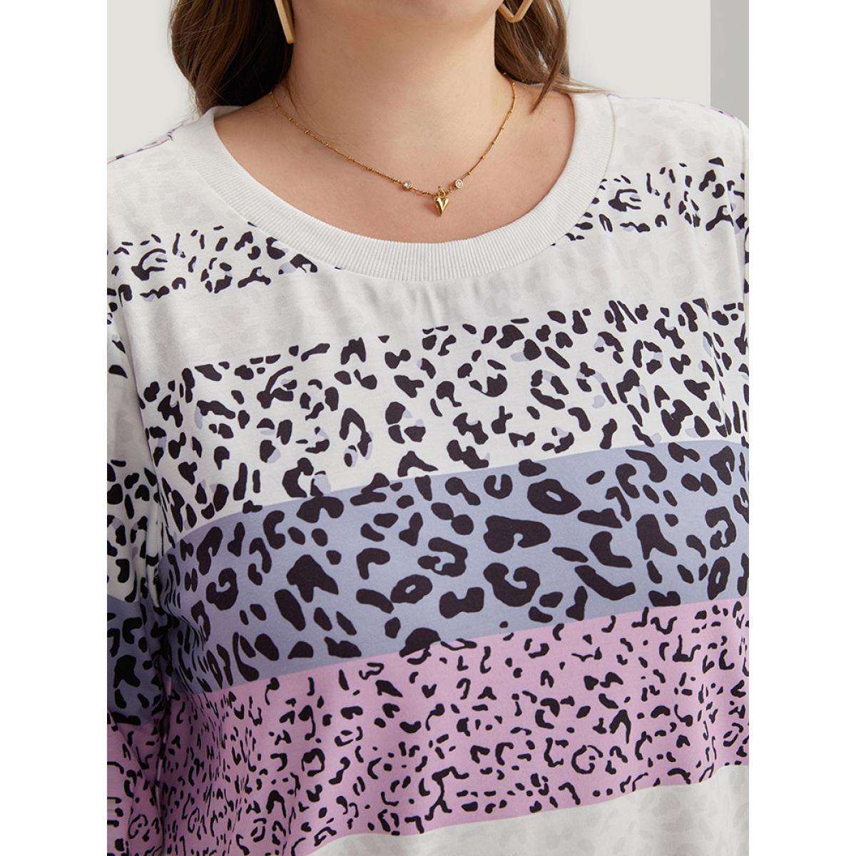 Plus Size Colour Leopard Print Crew Neck Sweatshirt Women Multicolor Casual Printed Round Neck Dailywear Sweatshirts BloomChic 22-24/3X Product Image