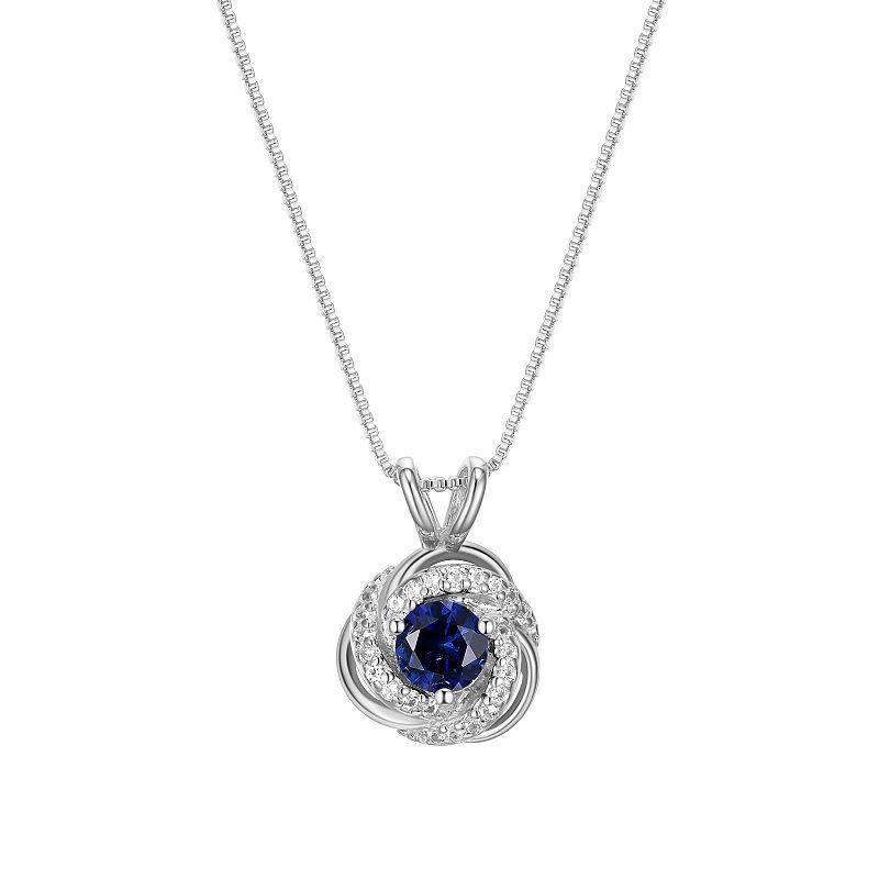 Tokens of Love Sterling Silver Lab-Created Blue Sapphire Birthstone Love Knot Pendant Necklace, Womens Product Image