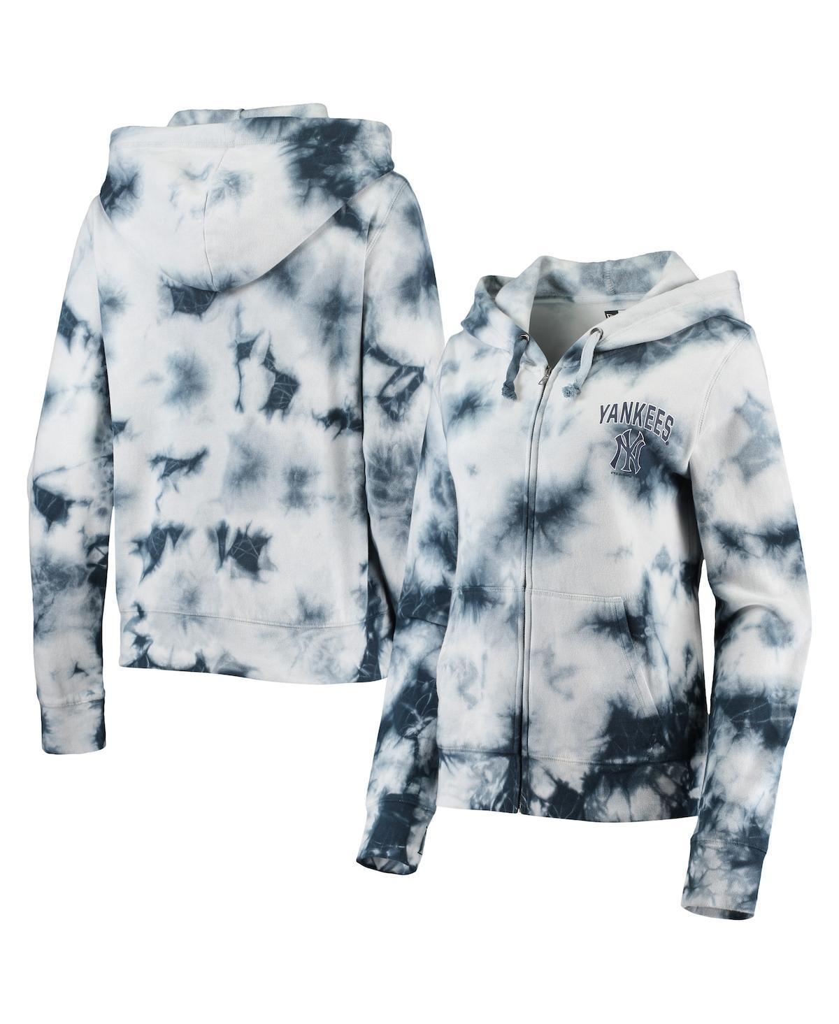 Womens New Era New York Yankees Tie-Dye Fleece Full-Zip Hoodie Blue Product Image