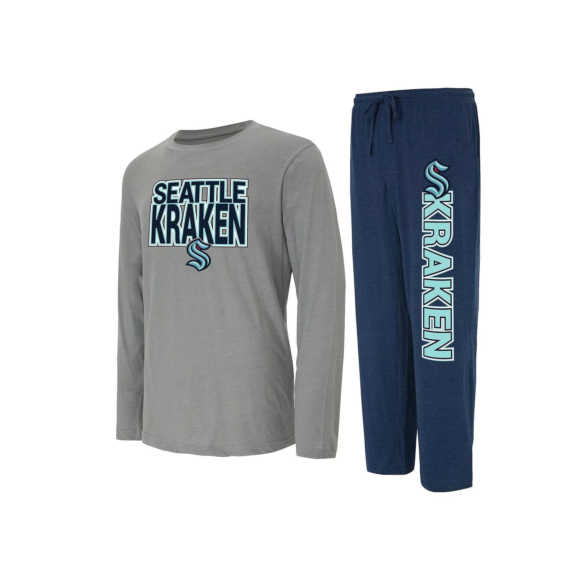 Mens Concepts Sport Navy/Gray Seattle Kraken Meter Long Sleeve T-Shirt & Pants Sleep Set Krk Blue Product Image